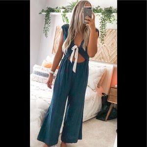 Free People Tie Front Linen Jumpsuit